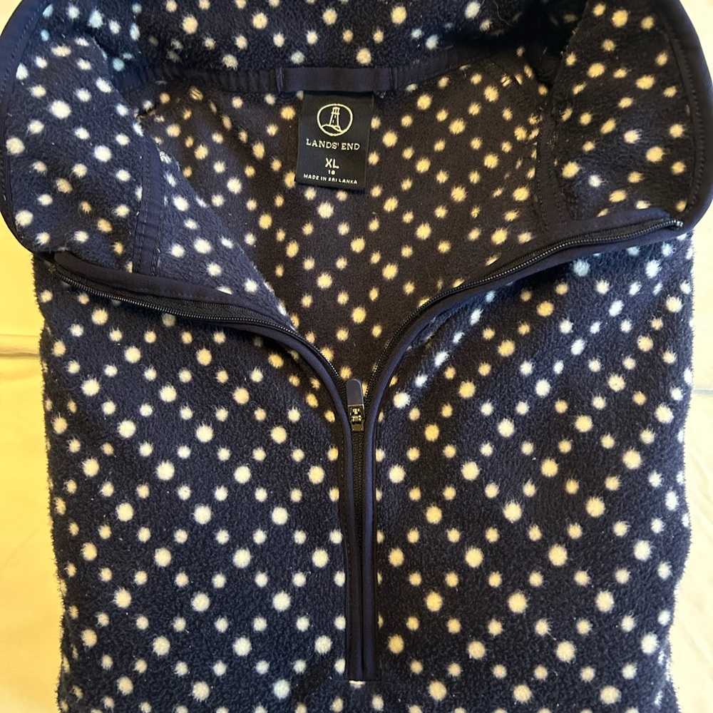 Lands End Navy Blue Patterned Polka Dot Quarter Zip